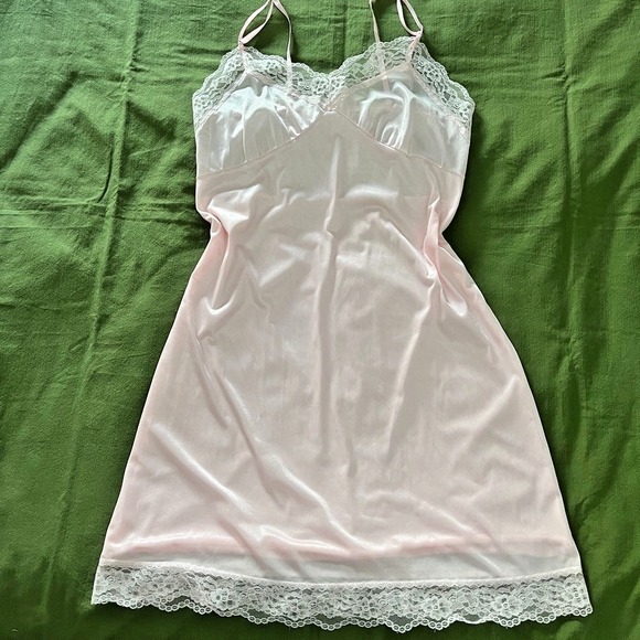 Other - Vintage 1970s Blush Pink Nylon Lace Nightgown Sz 38 USA Romantic Sheer Babydoll